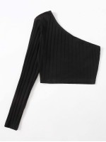 One Shoulder Rib-knit Crop Top