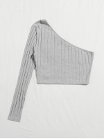 One Shoulder Rib-knit Crop Top