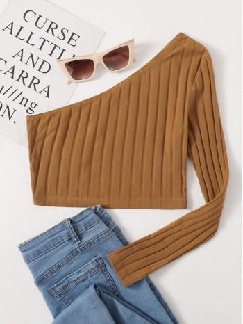 One Shoulder Rib-knit Crop Top