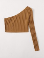 One Shoulder Rib-knit Crop Top