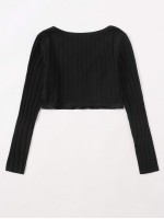 Buttoned Front Rib-knit Crop Tee