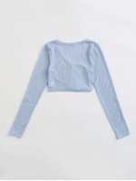 Button Front Rib-knit Crop Tee