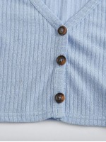 Button Front Rib-knit Crop Tee