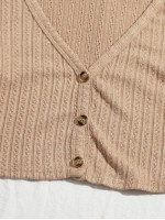 Button Front Rib-knit Crop Tee