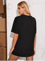 Letter Graphic Drop Shoulder Oversized Longline Tee