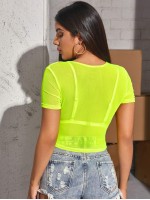 Neon Lime Sheer Mesh Crop Top Without Bra