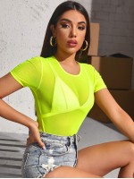 Neon Lime Sheer Mesh Crop Top Without Bra