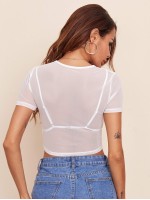 Sheer Mesh Crop Top Without Bra