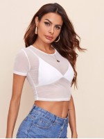 Sheer Mesh Crop Top Without Bra