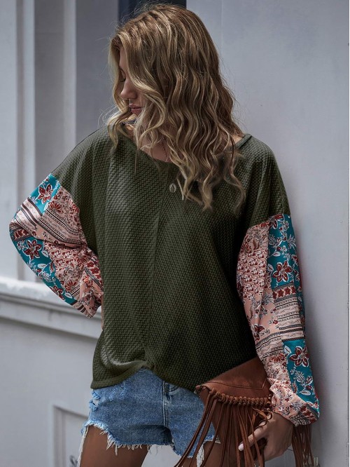 Contrast Patchwork Drop Shoulder Tee