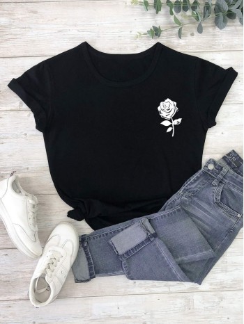 Rose Print Short Sleeve Tee