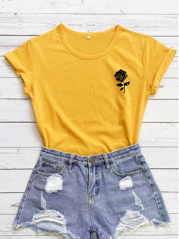 Rose Print Short Sleeve Tee