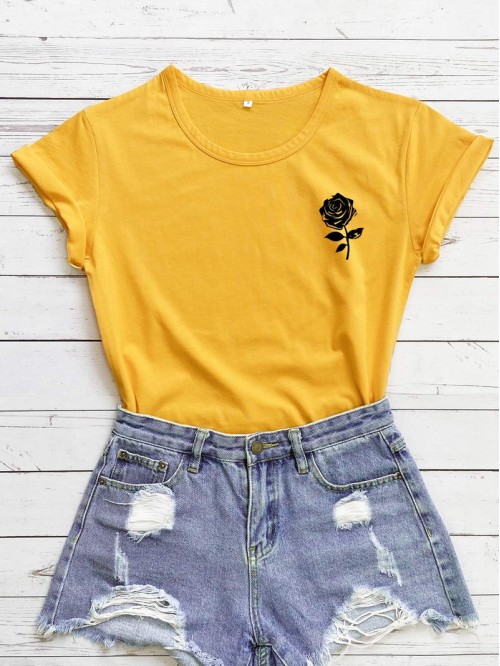 Rose Print Short Sleeve Tee