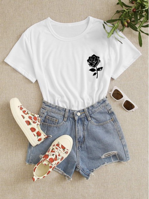 Rose Print Short Sleeve Tee