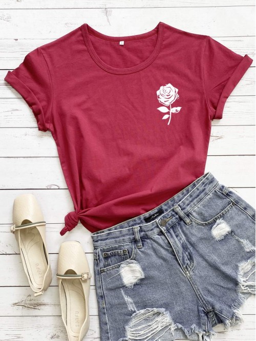 Rose Print Short Sleeve Tee