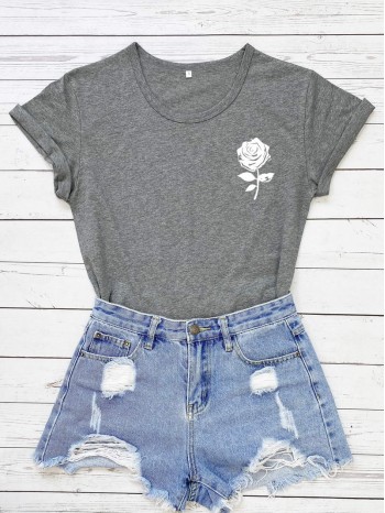 Floral Print Round Neck Tee