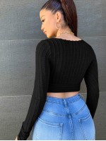 Textured Surplice Long Sleeve Crop Top