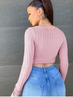 Surplice Neck Cable Knit Crop Top