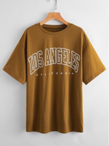 Letter Graphic Drop Shoulder Longline Tee