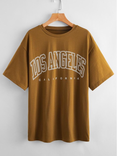 Letter Graphic Drop Shoulder Longline Tee