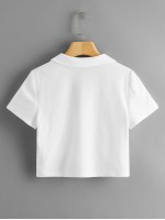 Collared V-neck Rib-knit Tee