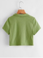 Collared V-neck Rib-knit Tee