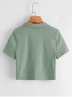 Collared V-neck Rib-knit Tee