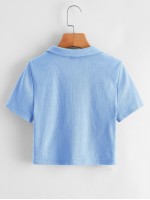 V-collar Rib-knit Solid Tee