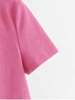 Collared V-neck Rib-knit Tee