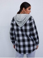 Drop Shoulder Drawstring Hooded Blouse