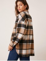 Drop Shoulder Curved Hem Plaid Blouse