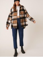 Drop Shoulder Curved Hem Plaid Blouse