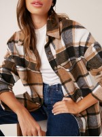 Drop Shoulder Curved Hem Plaid Blouse