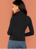 Solid Form-Fitting Turtleneck Top