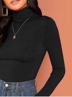 Solid Form-Fitting Turtleneck Top