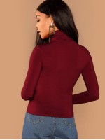 Solid Form-Fitting Turtleneck Top