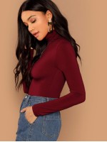 Solid Form-Fitting Turtleneck Top