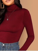 Solid Form-Fitting Turtleneck Top