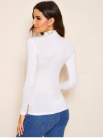 Solid Form-Fitting Turtleneck Top