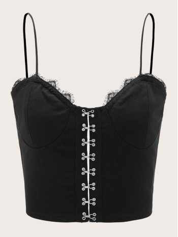 Lace Trim Hook and Eye Front Bustier Cami Top