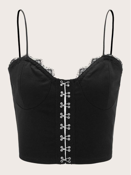 Lace Trim Hook and Eye Front Bustier Cami Top