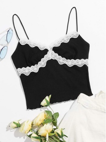 Contrast Lace Detail Crop Cami Top