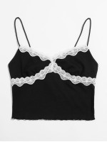 Contrast Lace Detail Crop Cami Top