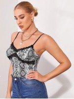 Snakeskin Lace Trim Cami Top