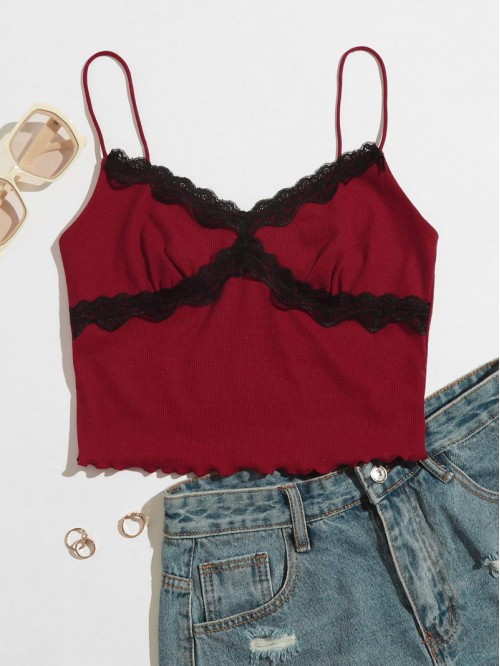 Contrast Lace Detail Crop Cami Top