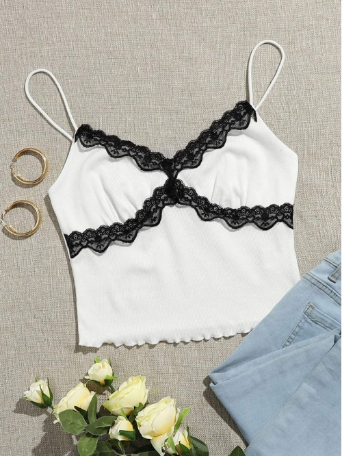 Lace Trim Lettuce Edge Cami Top