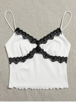 Lace Trim Lettuce Edge Cami Top