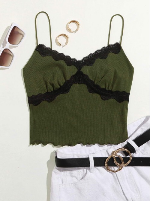 Contrast Lace Detail Crop Cami Top