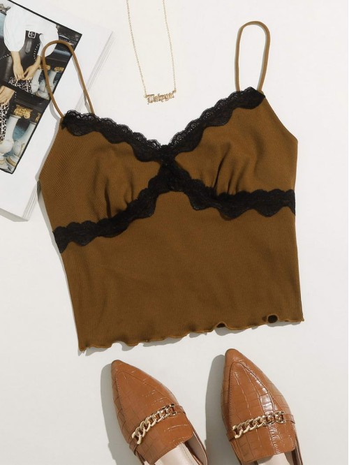 Contrast Lace Detail Crop Cami Top