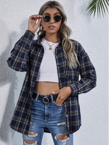 Drop Shoulder Tartan Longline Blouse